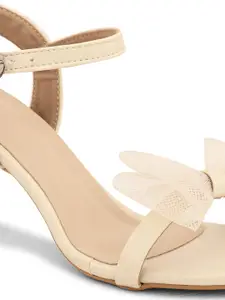 DressBerry Cream-Coloured Textured Open Toe Slim Heels