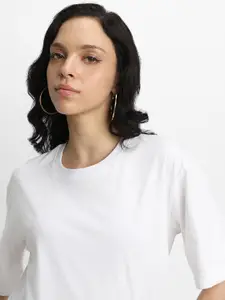 JUNEBERRY Women Pack Of 2 Solid Round Neck Pure Cotton Oversized Tshirts