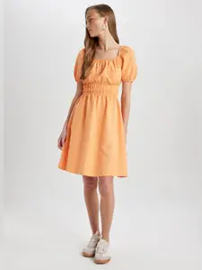 DeFacto Square Neck Puff Sleeves Fit & Flare Dress