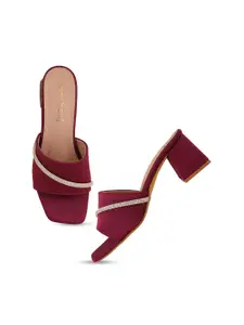 DressBerry Maroon Embellished Block Heels