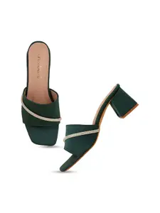 DressBerry Green Embellished Block Heels