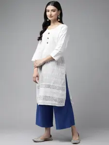 Aarika Floral Embroidered Round Neck Cotton Kurta