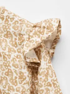 Mango Kids Girls Printed Puff Sleeve Ruffled Cotton Top