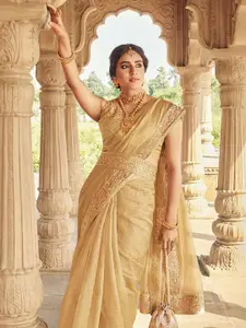 Mitera Striped Embroidered Organza Belted Saree