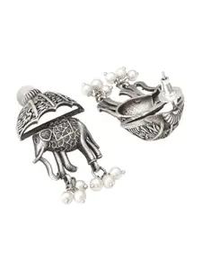 aadita Beaded Animal Shaped Oxidised Drop Earrings
