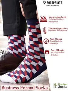 FOOTPRINTS FOOTPRINT Men 3 Pairs Patterned Odour free Organic Cotton Bamboo Calf Length Formal Socks