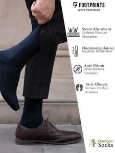 FOOTPRINTS FOOTPRINT Men 3 Pairs Patterned Odour free Organic Cotton Bamboo Calf Length Formal Socks