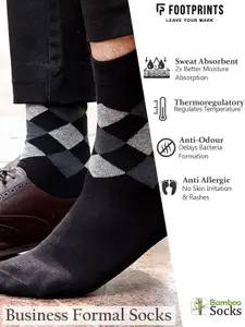 FOOTPRINTS FOOTPRINT Men 3 Pairs Patterned Odour free Organic Cotton Bamboo Calf Length Formal Socks