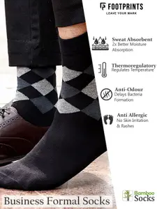 FOOTPRINTS FOOTPRINT Men 3 Pairs Patterned Odour free Organic Cotton Bamboo Calf Length Formal Socks