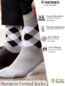 FOOTPRINTS FOOTPRINT Men 3 Pairs Patterned Odour free Organic Cotton Bamboo Calf Length Formal Socks