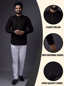 BAESD Mandarin Collar Long Sleeves Pure Cotton Short Kurta