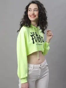 NoBarr Typography Printed Hooded Cotton Crop Pullover