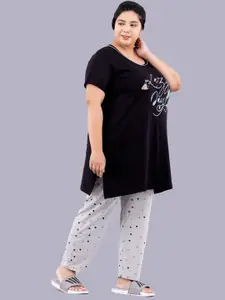 CUPID Women Plus Size Printed Night Suit