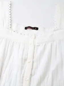 DressBerry Endlessly Classic White Romance Pure Cotton Square Neck Top