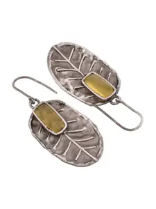 DASTOOR Silver Plated Oxidised Stone Studded Drop Earrings
