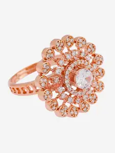 Kushal's Fashion Jewellery Rose Gold-Plated Cubic Zirconia-Studded Finger Ring