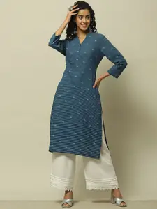 Rangriti Ethnic Motifs Thread Work V Neck Cotton Straight Kurta