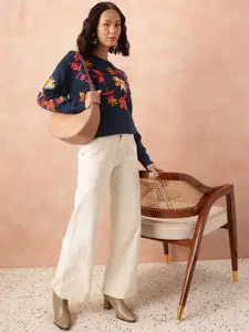 all about you Floral Embroidered Pure Acrylic Pullover