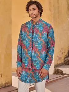 QB MEN Men Floral Printed Regular Pure Silk Kurta with Pyjamas