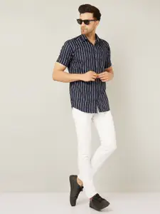 LOUIS MONARCH Comfort Striped Spread Collar Slim Fit Cotton Casual Shirt