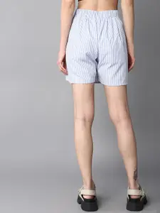 The Roadster Lifestyle Co. White Striped Pure Cotton Mini Skorts