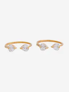 Kushal's Fashion Jewellery Set Of 2 Gold-Plated Cubic Zirconia Studded Toe Rings