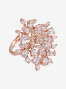 Kushal's Fashion Jewellery Rose Gold-Plated Cubic Zirconia-Studded Adjustable Finger Ring