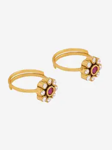 Kushal's Fashion Jewellery Set Of 2 Gold Plated Stones Studded Toe Rings