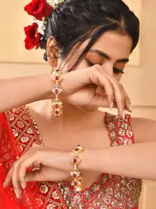 Voylla Set Of 2 Gold Plated Kundan Studded Bangles