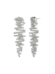 Voylla Rhodium-Plated Cubic Zirconia Studded Drop Earrings
