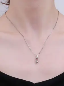 VAGHBHATT Silver-Plated Stainless Steel Interlocking Oval Design Pendant & Chain