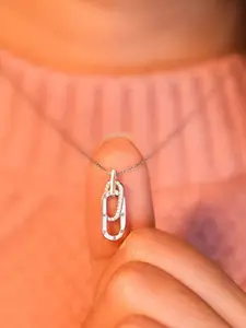 VAGHBHATT Silver-Plated Stainless Steel Interlocking Oval Design Pendant & Chain