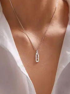 Krelin Silver-Plated Stainless Steel Interlocking Oval Design Pendant & Chain