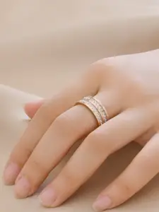 SALTY Men Stainless Steel American Diamond Studded Ring