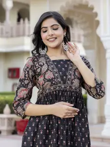 Nayo Square Neck Floral Print A-Line Dress