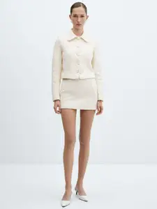 MANGO Women Knitted Self-Design Mini Pencil Skirt