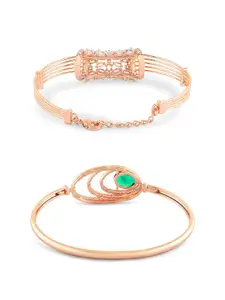 Zaveri Pearls Set of 2 Rose Gold-Plated Cubic Zirconia Studded Kada Bracelets