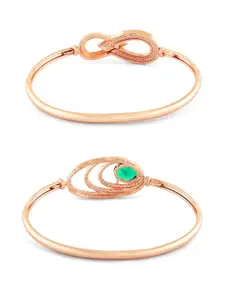 Zaveri Pearls Set of 2 Rose Gold-Plated Cubic Zirconia Studded Kada Bracelets