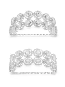 Zaveri Pearls Set of 2 Silver-Plated Austrian Diamonds Studded Wraparound Bracelets
