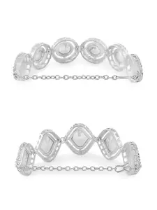 Zaveri Pearls Set of 2 Silver-Plated Austrian Diamonds Studded Wraparound Bracelets