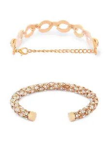 Zaveri Pearls Set of 2 Gold-Plated Austrian Diamonds Studded Wraparound Bracelets
