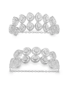 Zaveri Pearls Set of 2 Silver-Plated Austrian Diamonds Studded Wraparound Bracelets