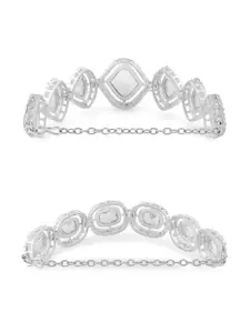 Zaveri Pearls Set of 2 Silver-Plated Austrian Diamonds Studded Wraparound Bracelets