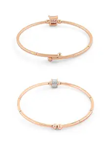 Zaveri Pearls Set of 2 Rose Gold-Plated Cubic Zirconia Studded Kada Bracelets