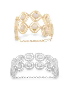 Zaveri Pearls Set of 2 Gold-Plated Austrian Diamonds Studded Wraparound Bracelets