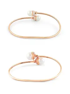 Zaveri Pearls Set of 2 Rose Gold-Plated Cubic Zirconia Studded Kada Bracelets
