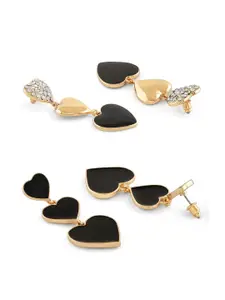 Zaveri Pearls Set Of 2 Gold-Plated Heart Shaped Drop Earrings