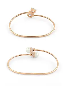 Zaveri Pearls Set of 2 Rose Gold-Plated Cubic Zirconia Studded Kada Bracelets