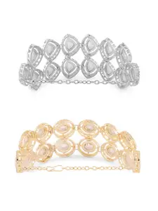 Zaveri Pearls Set of 2 Gold-Plated Austrian Diamonds Studded Wraparound Bracelets