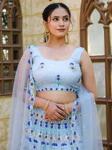 KALINI Embroidered Sequinned Semi-Stitched Lehenga & Unstitched Blouse With Dupatta